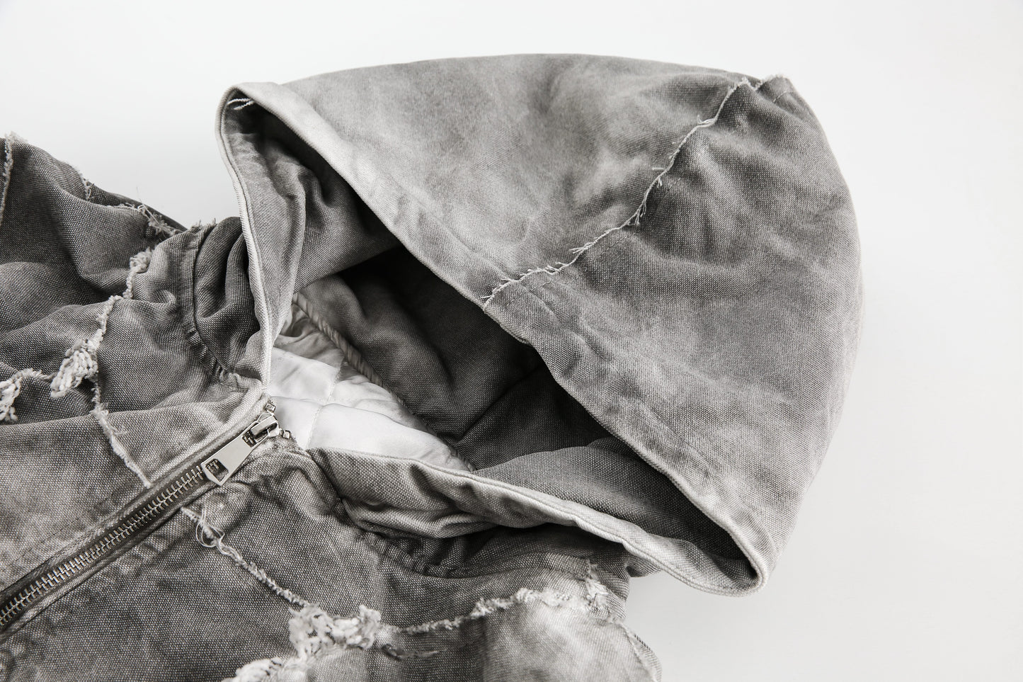 Archive Distressed Embroidered Padded Jacket - Premium Hooded Edition | LuxuryUrbanwear - Luxuryurbanwear