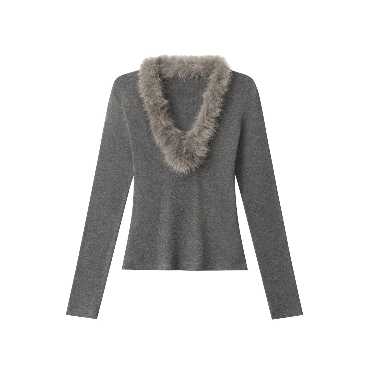 Fuzzy Vibe | Faux Fur Collar Knit Top - Luxuryurbanwear