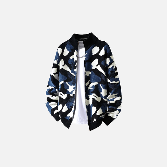 Streetwear Camouflage Zipper Knit Cardigan - Luxuryurbanwear