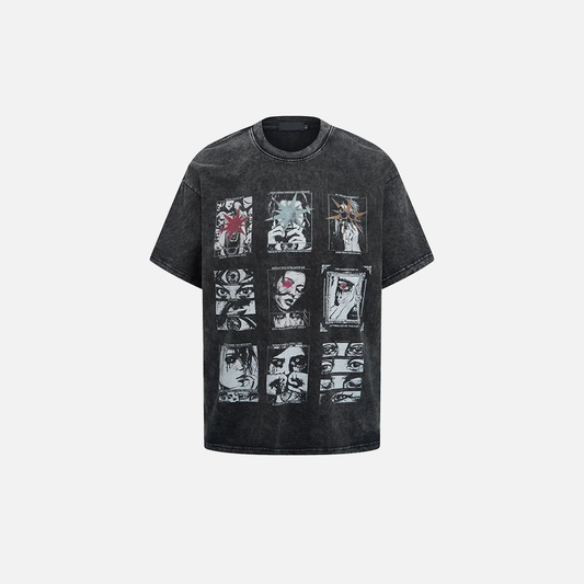 Gothic Eye Graphic Washed Black T-Shirt - Luxuryurbanwear