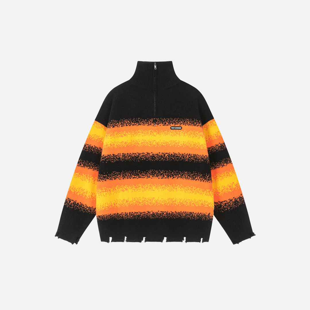 Y2K Retro Stripe Half Zip Turtleneck Sweater - Luxuryurbanwear