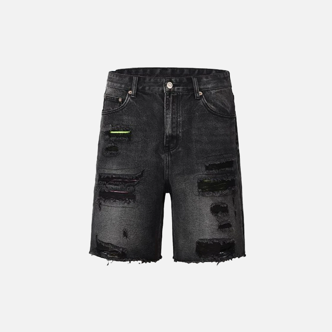 Cozy Streetwear Ripped Black Denim Short - Luxuryurbanwear