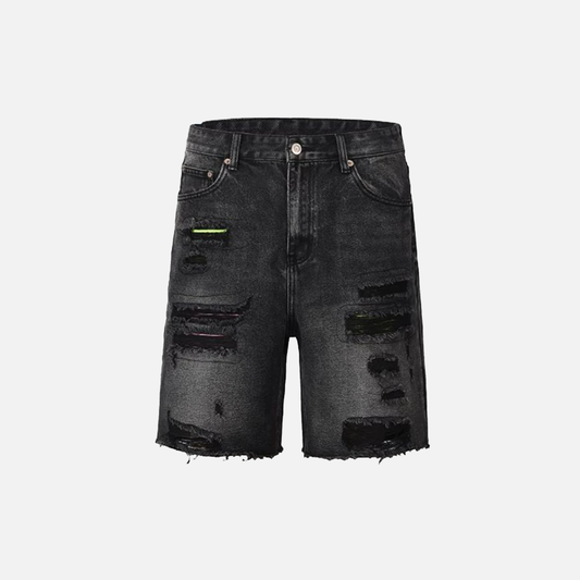 Cozy Streetwear Ripped Black Denim Short - Luxuryurbanwear