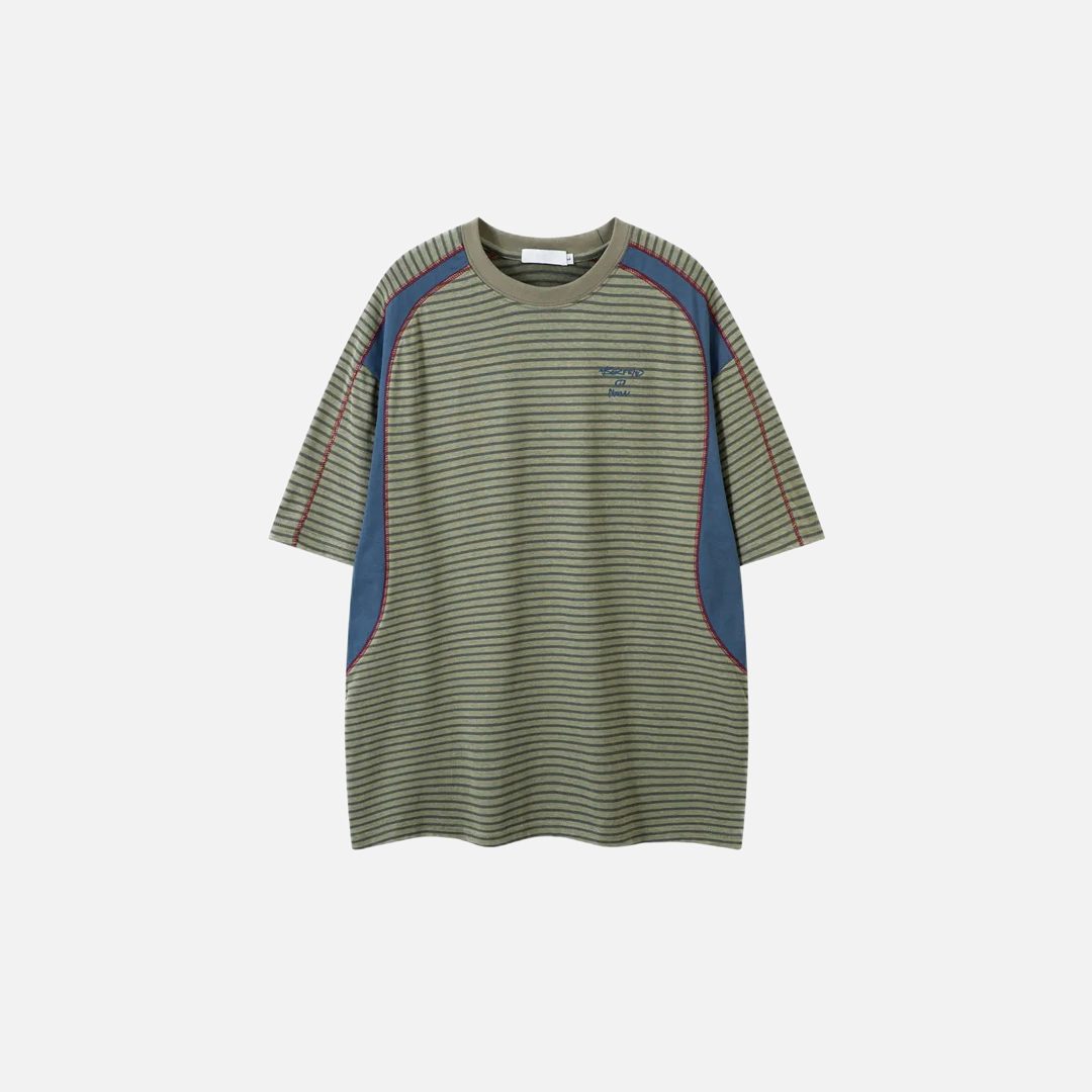 Lightweight Retro Striped Vintage Patchwork T-Shirt - Luxuryurbanwear