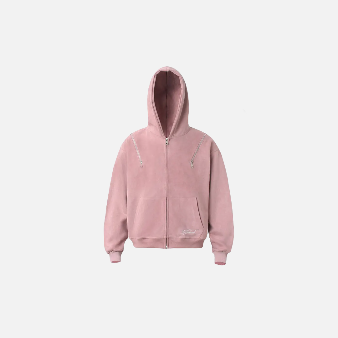 Breathable Suede Multi Zipper Hooded Sweatshirt - Luxuryurbanwear