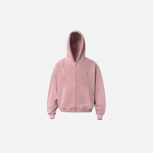 Breathable Suede Multi Zipper Hooded Sweatshirt - Luxuryurbanwear
