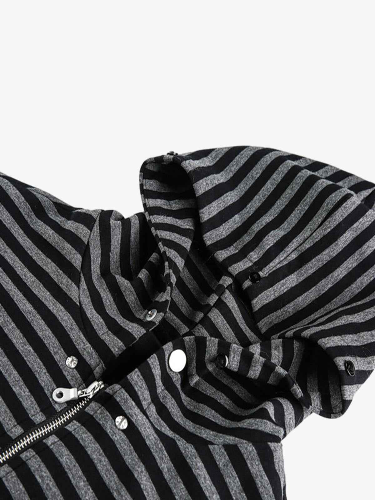 Detachable Fur Collar Striped Zip Up Hoodie