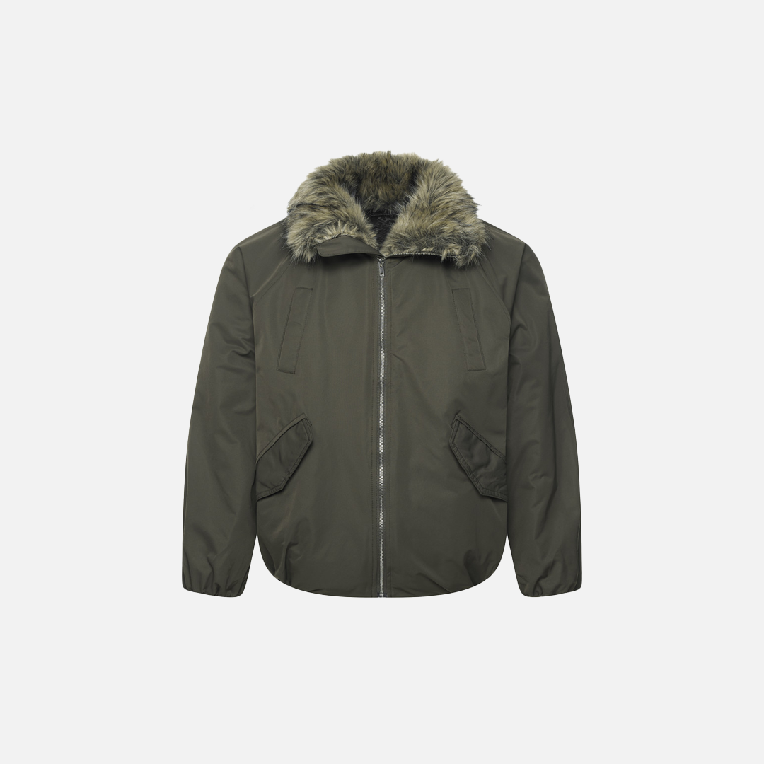 Stylish Multi Pocket Faux Fur Collar Jacket - Luxuryurbanwear