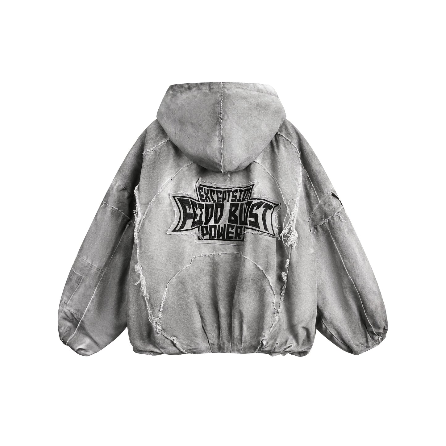 Archive Distressed Embroidered Padded Jacket - Premium Hooded Edition | LuxuryUrbanwear - Luxuryurbanwear
