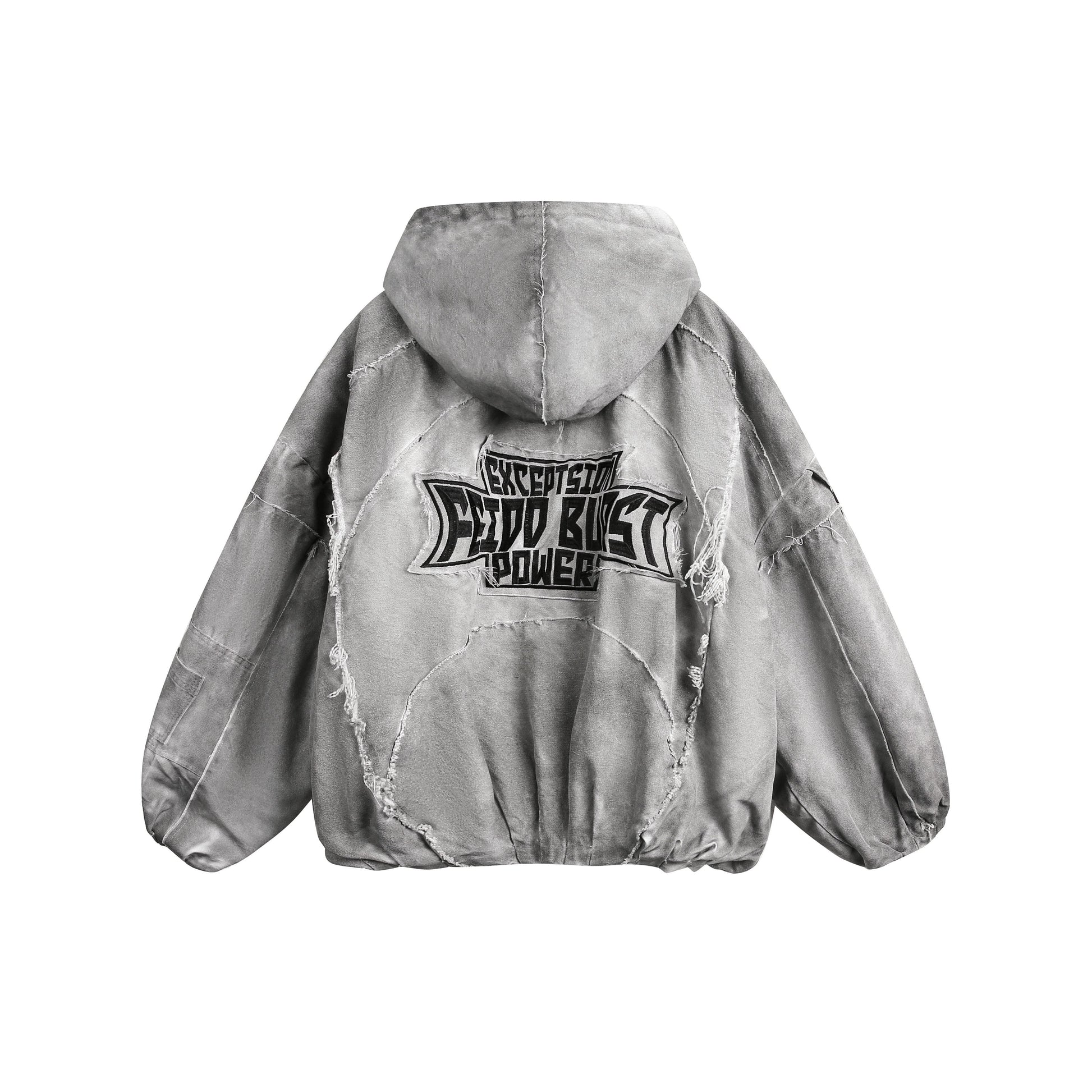 Archive Distressed Embroidered Padded Jacket - Premium Hooded Edition | LuxuryUrbanwear - Luxuryurbanwear