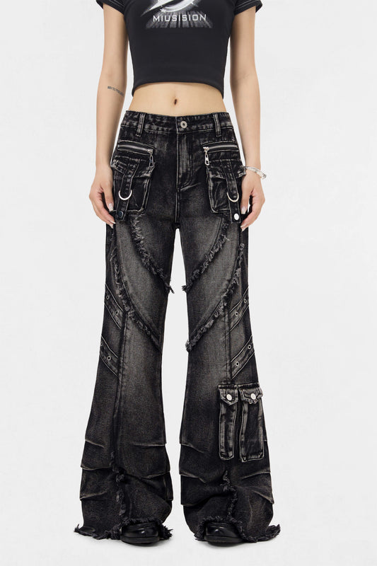 Rebel Stitch | Flare Jeans with Panel Details - Luxuryurbanwear