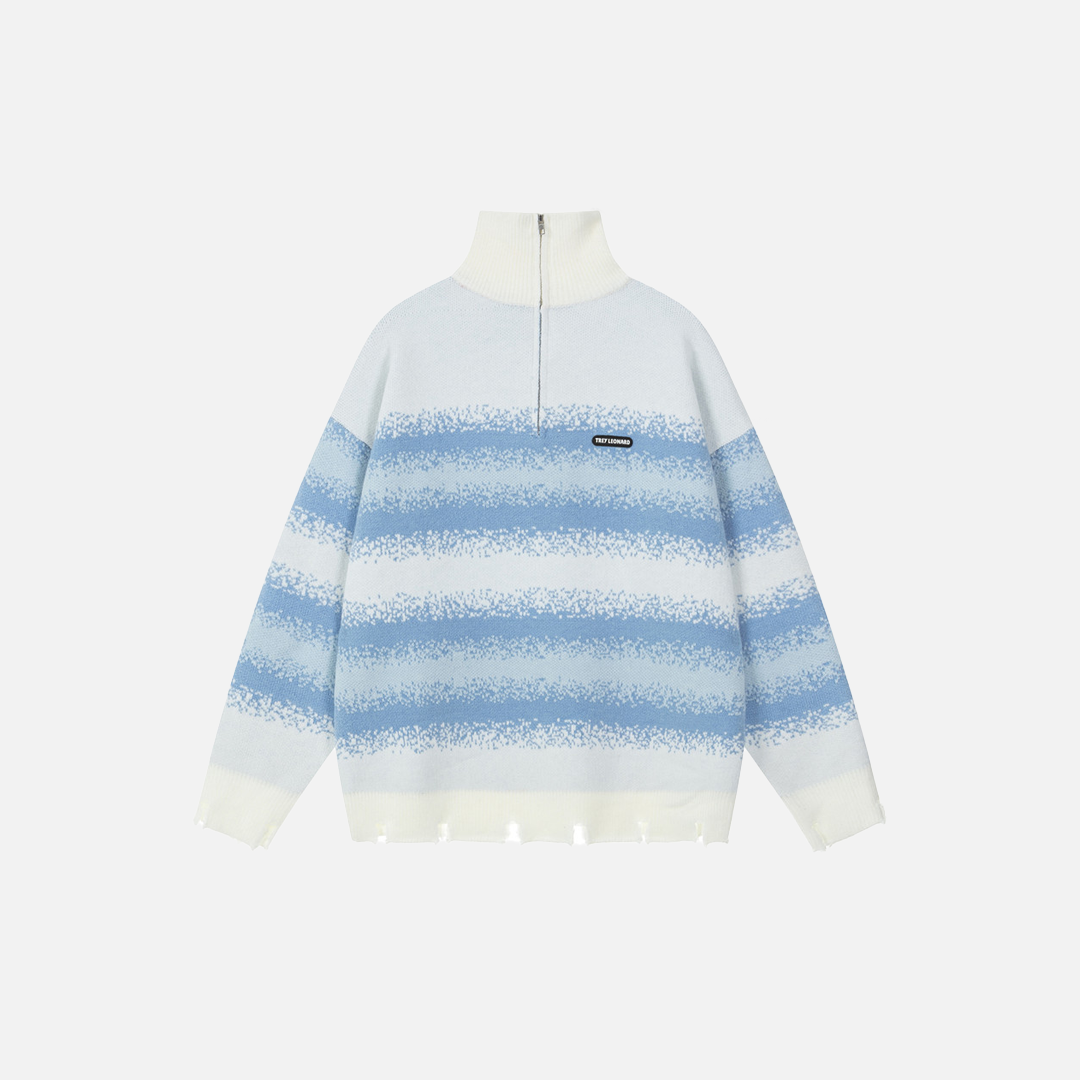 Y2K Retro Stripe Half Zip Turtleneck Sweater - Luxuryurbanwear