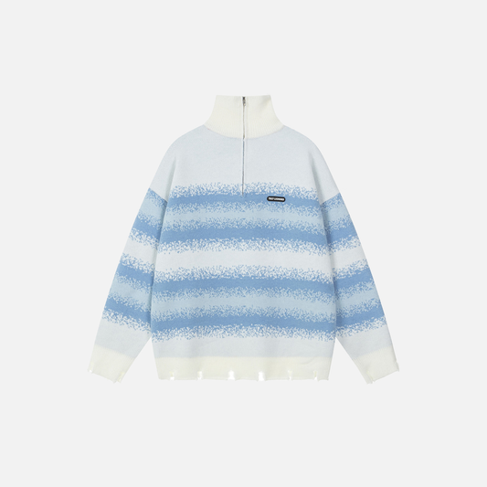 Y2K Retro Stripe Half Zip Turtleneck Sweater - Luxuryurbanwear
