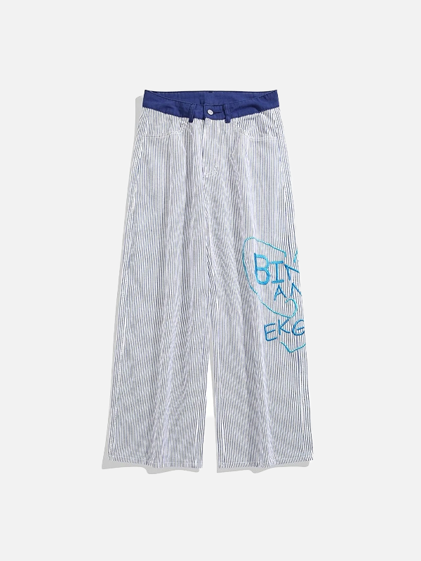 Embroidered Lazy Style Striped Pants - Luxuryurbanwear