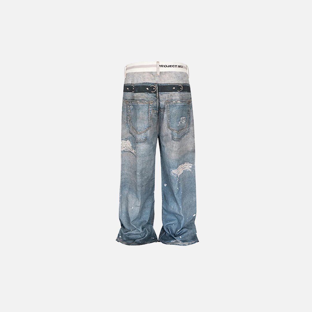 Y2K Streetwear Blue Graphic Baggy Hip Hop Jeans - Luxuryurbanwear