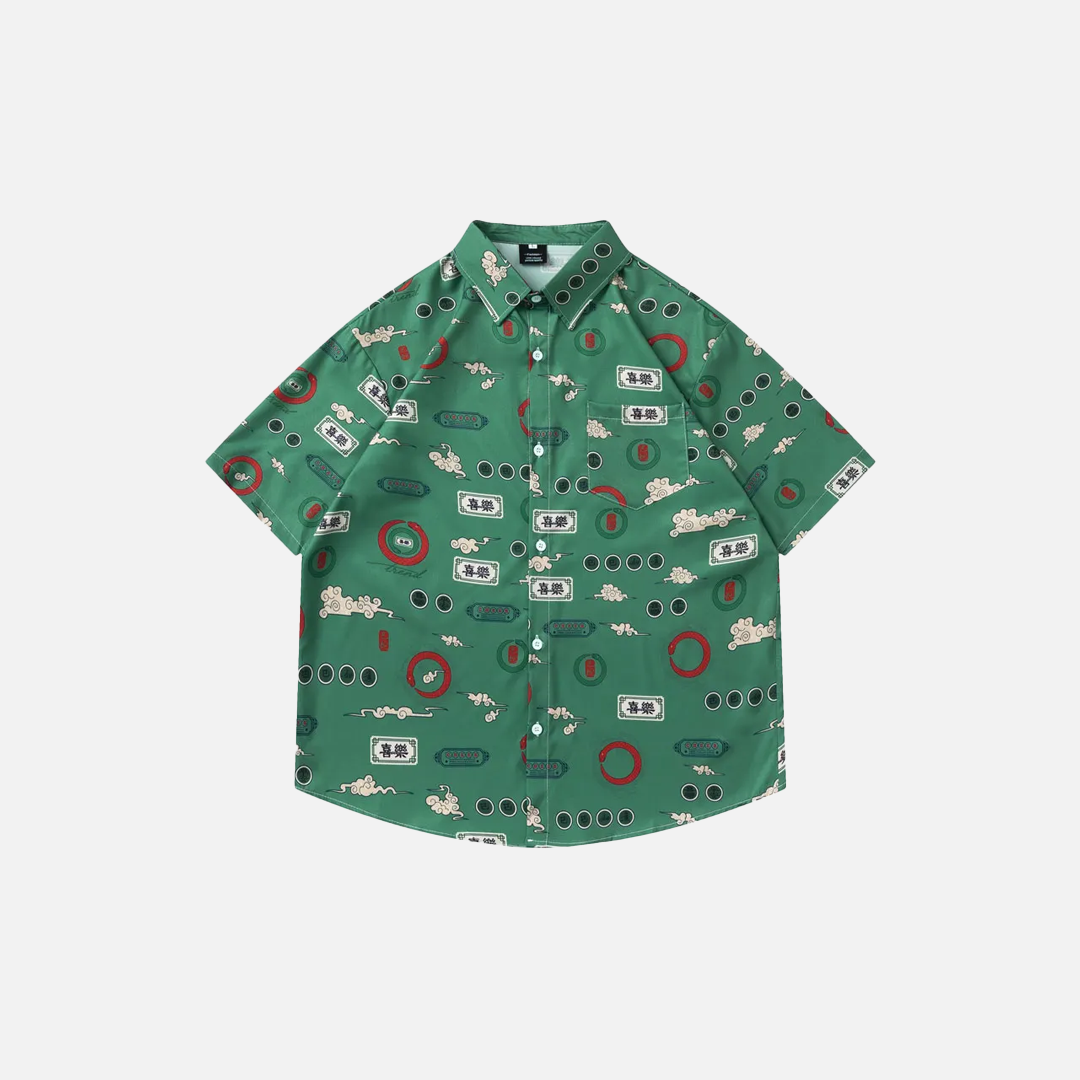 Retro Signature Graphic Printed Beach Shirt - Luxuryurbanwear