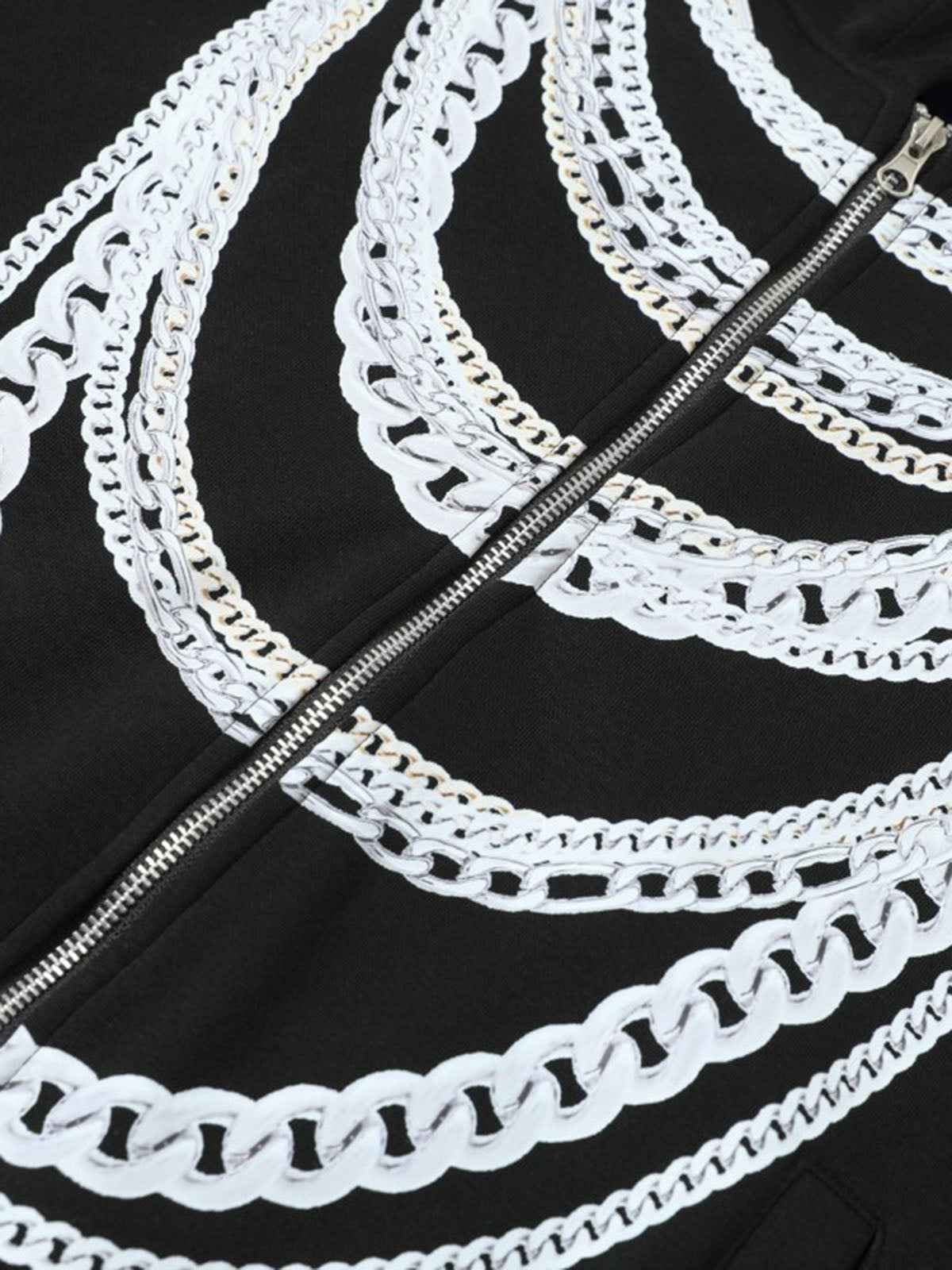 Retro Digital Chain Print Cardigan Zip Up Hoodie