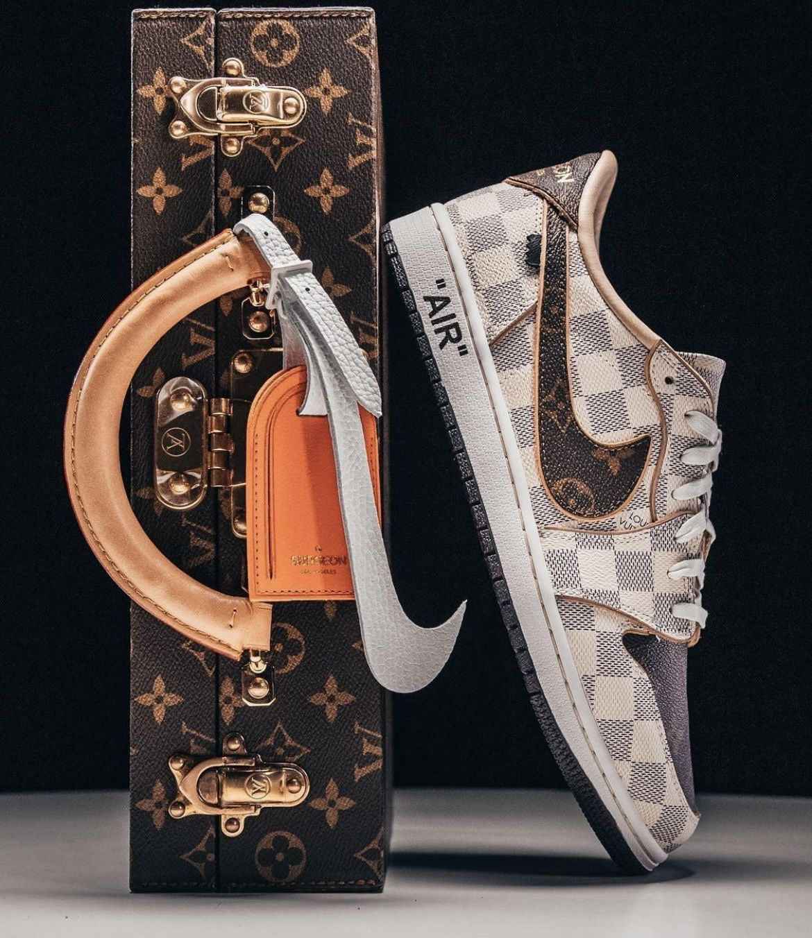 Custom Air Jordan 1 Low Damier Azur Brown Monogram Sneakers SneakerNational