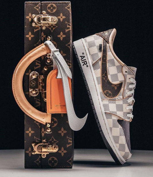 Custom Air Jordan 1 Low Damier Azur Brown Monogram Sneakers SneakerNational