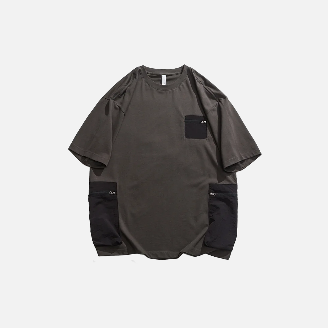 Warm Patchwork Cotton Hip Hop Pocket T-Shirt - Luxuryurbanwear