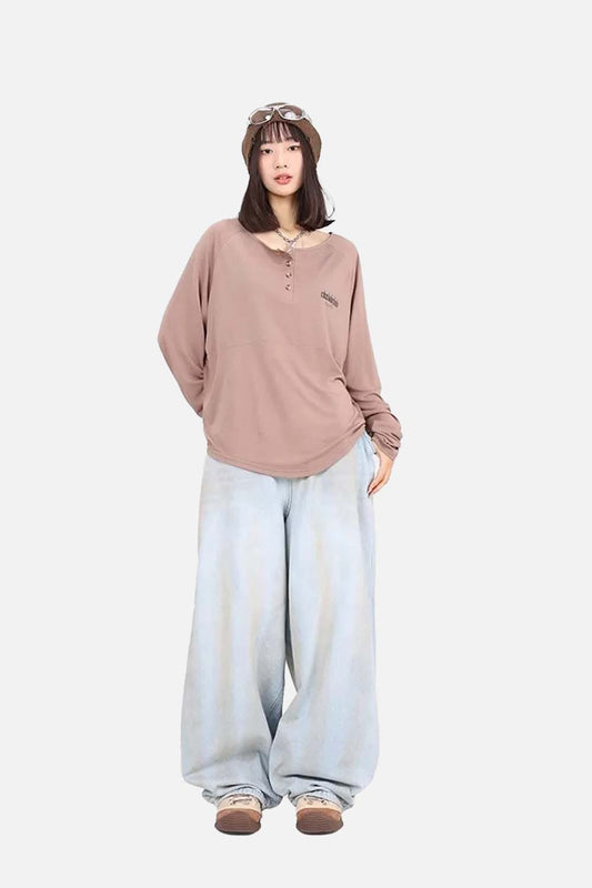Vintage Light Blue Washed Hip Pants - Luxuryurbanwear
