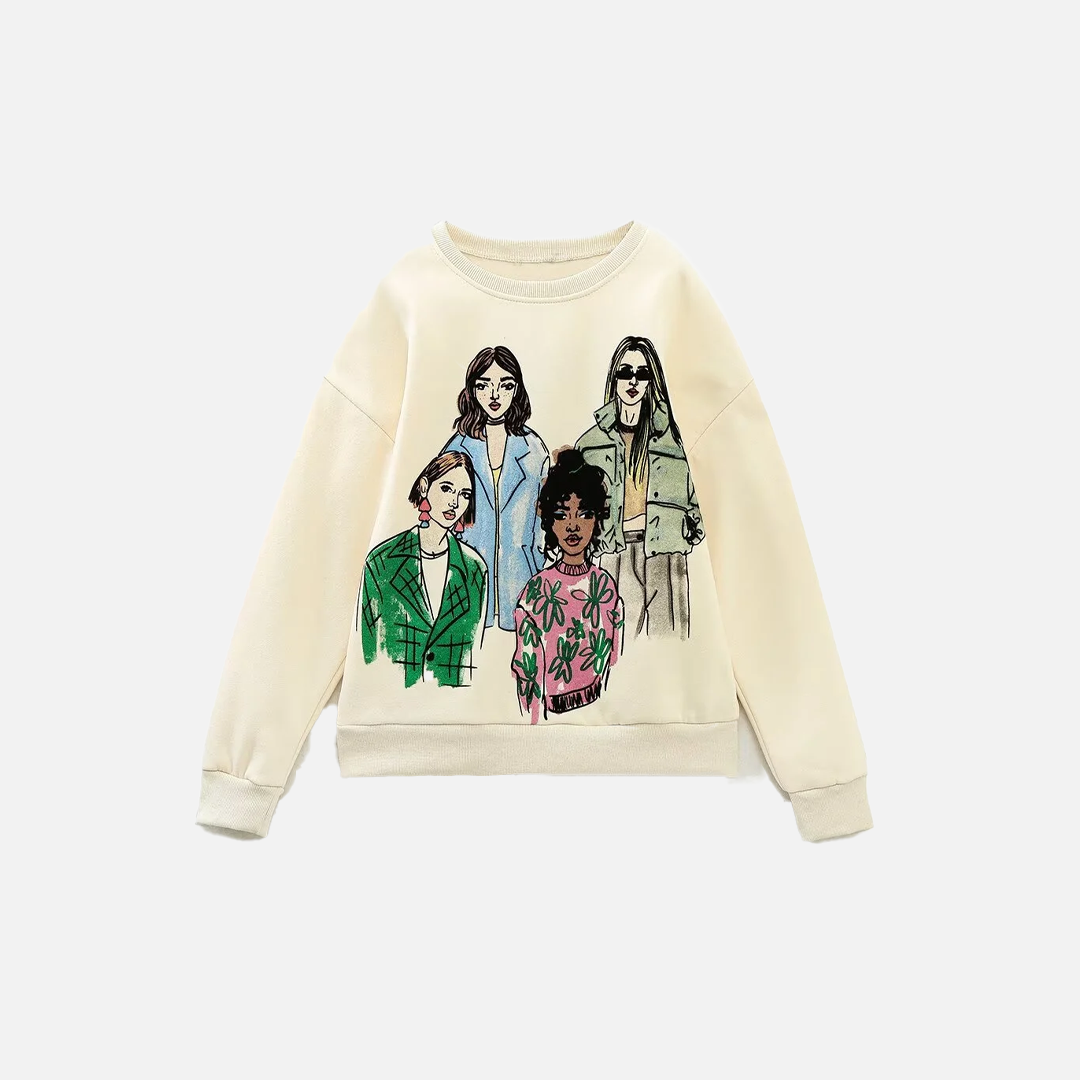 Breathable Loose Retro Round Neck Printed Sweatshirt - Luxuryurbanwear