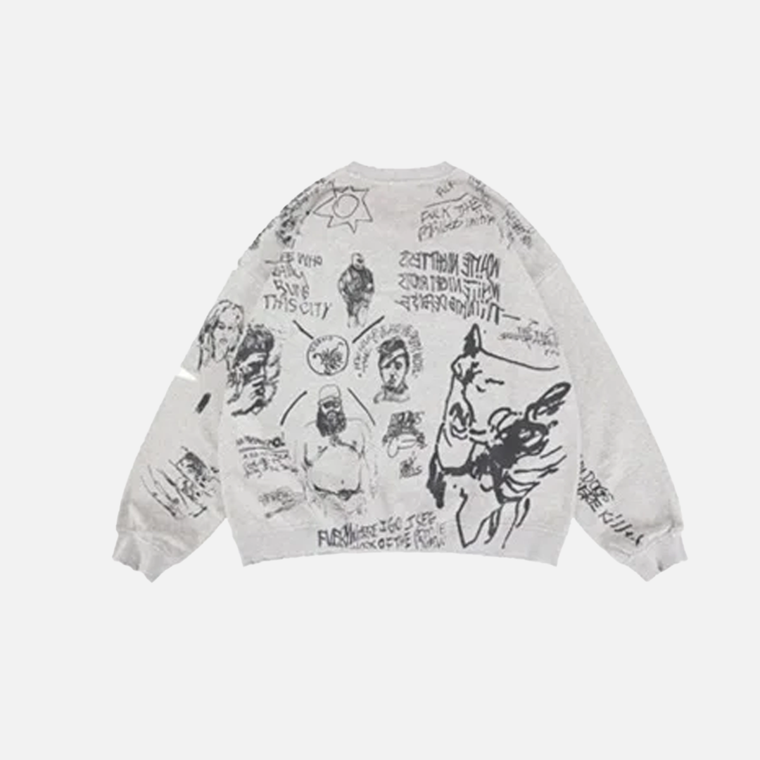 Preppy Hip Hop Oversized Printed Sweatshirt - Luxuryurbanwear