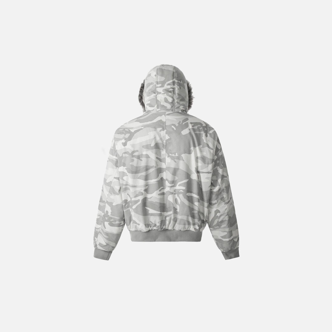 Winter Streetwear Camouflage Fur Collar Hooded Jacket - Luxuryurbanwear