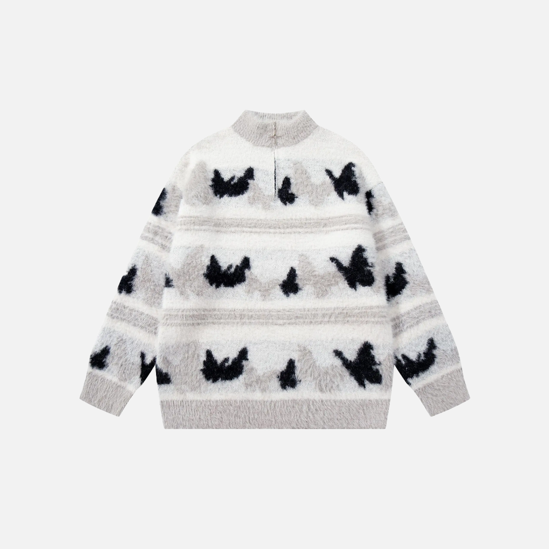 Butterfly Pattern Half Zipper Sweater - Luxuryurbanwear