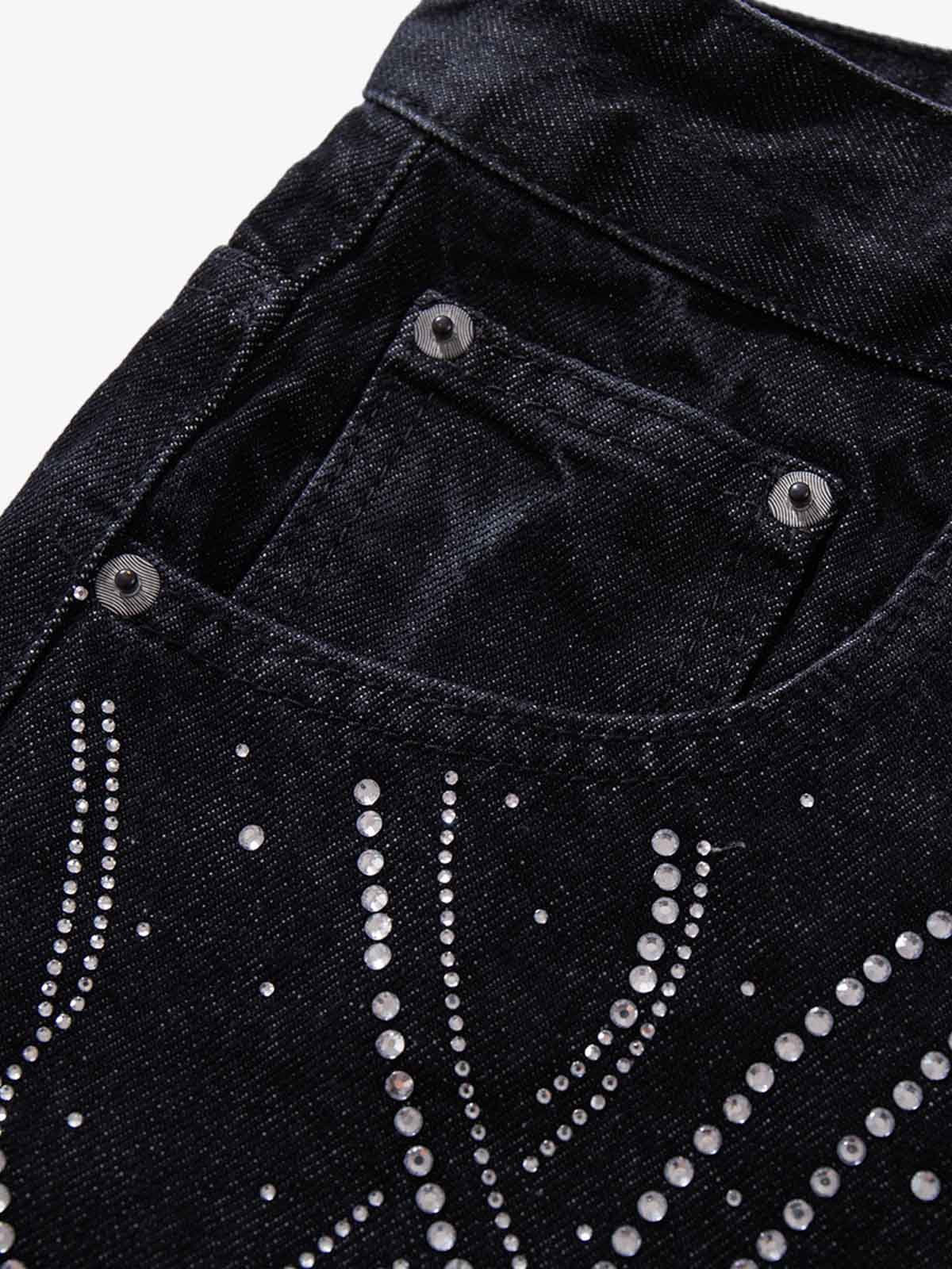 Star Rhinestone Embellished Baggy Jeans - Luxuryurbanwear