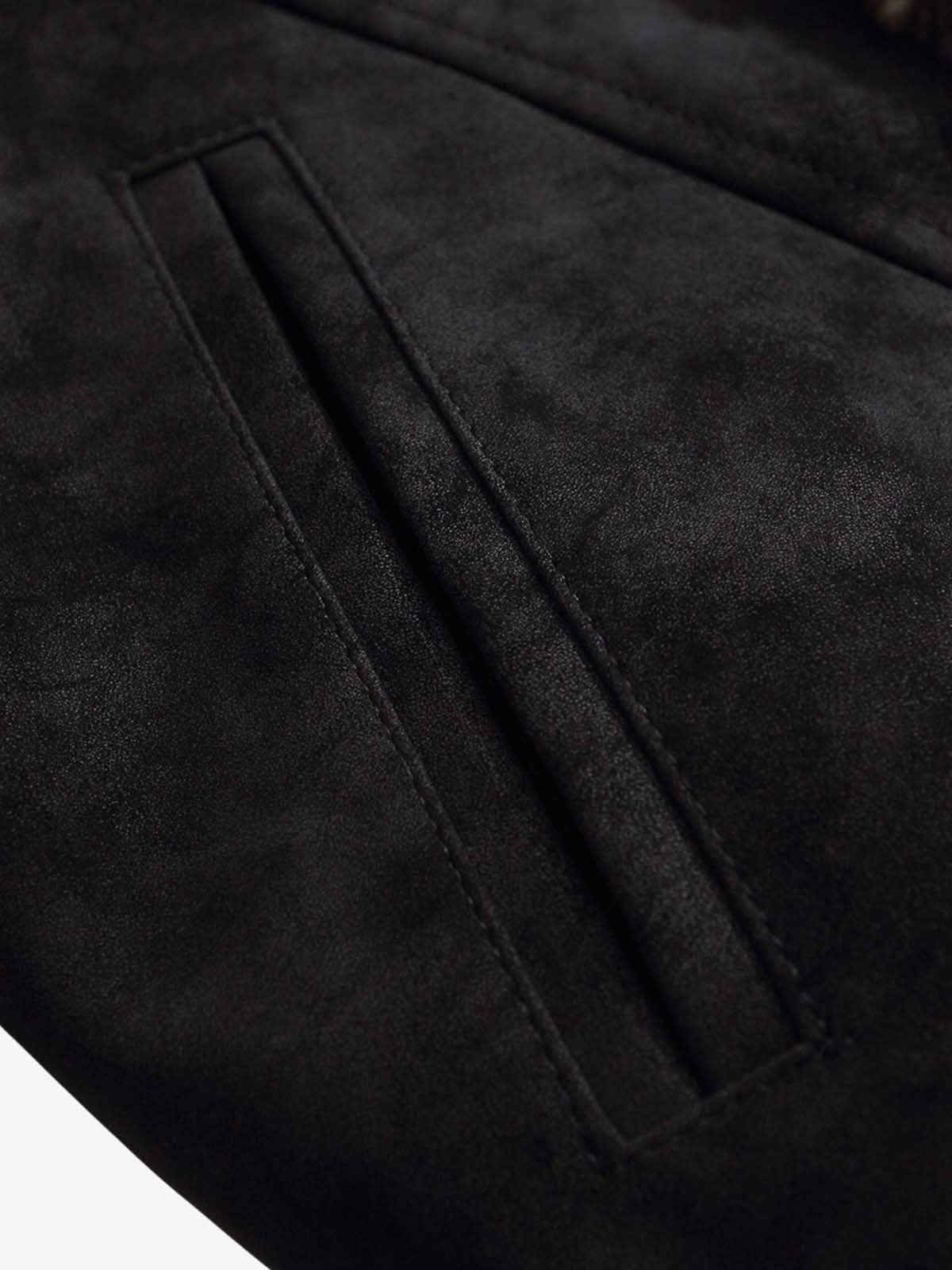 Retro Suede Texture Shearling Collar Fleece Bomber Jacket