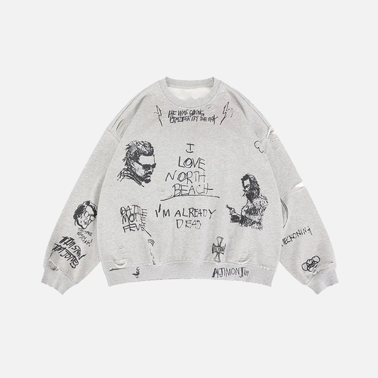 Preppy Hip Hop Oversized Printed Sweatshirt - Luxuryurbanwear