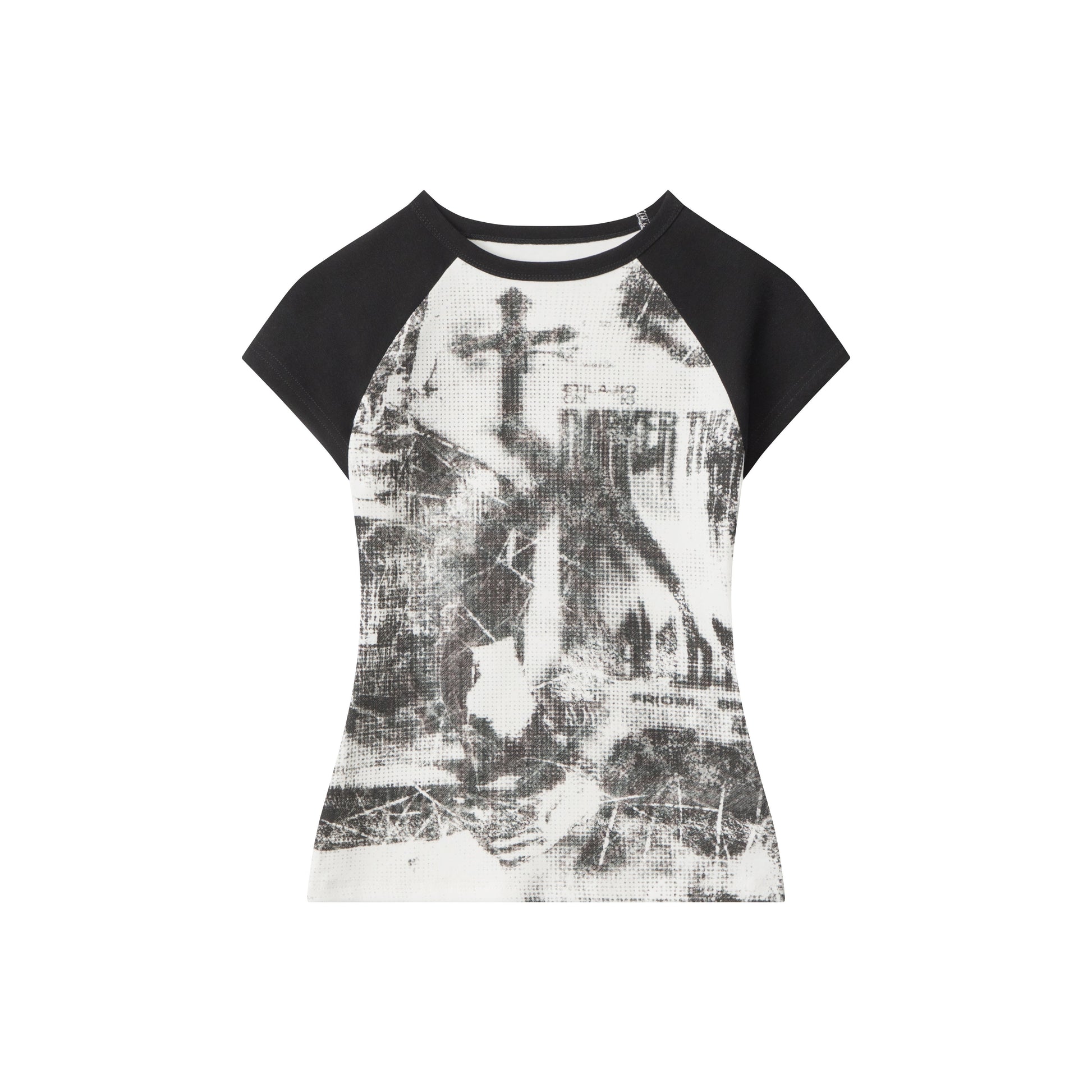 Grunge Cross | Fitted Graphic Raglan Tee - Luxuryurbanwear