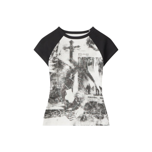 Grunge Cross | Fitted Graphic Raglan Tee - Luxuryurbanwear