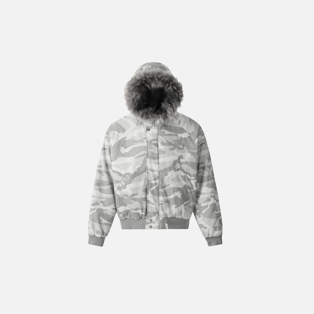 Winter Streetwear Camouflage Fur Collar Hooded Jacket - Luxuryurbanwear