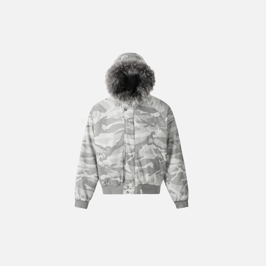 Winter Streetwear Camouflage Fur Collar Hooded Jacket - Luxuryurbanwear