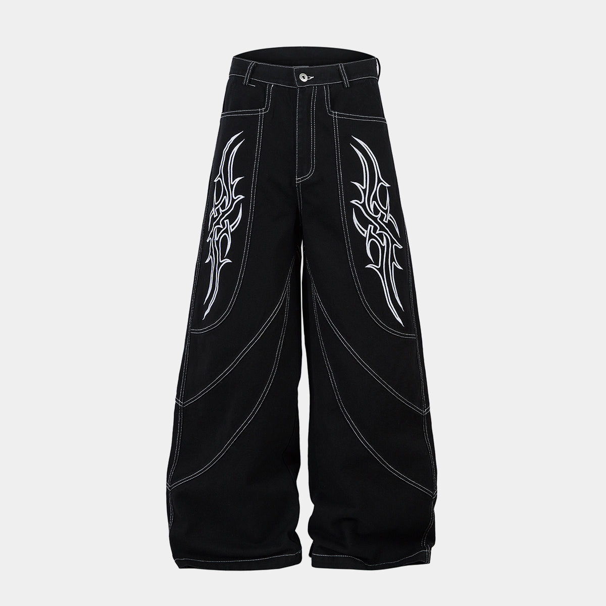 Embroidered Flame | Baggy Jeans