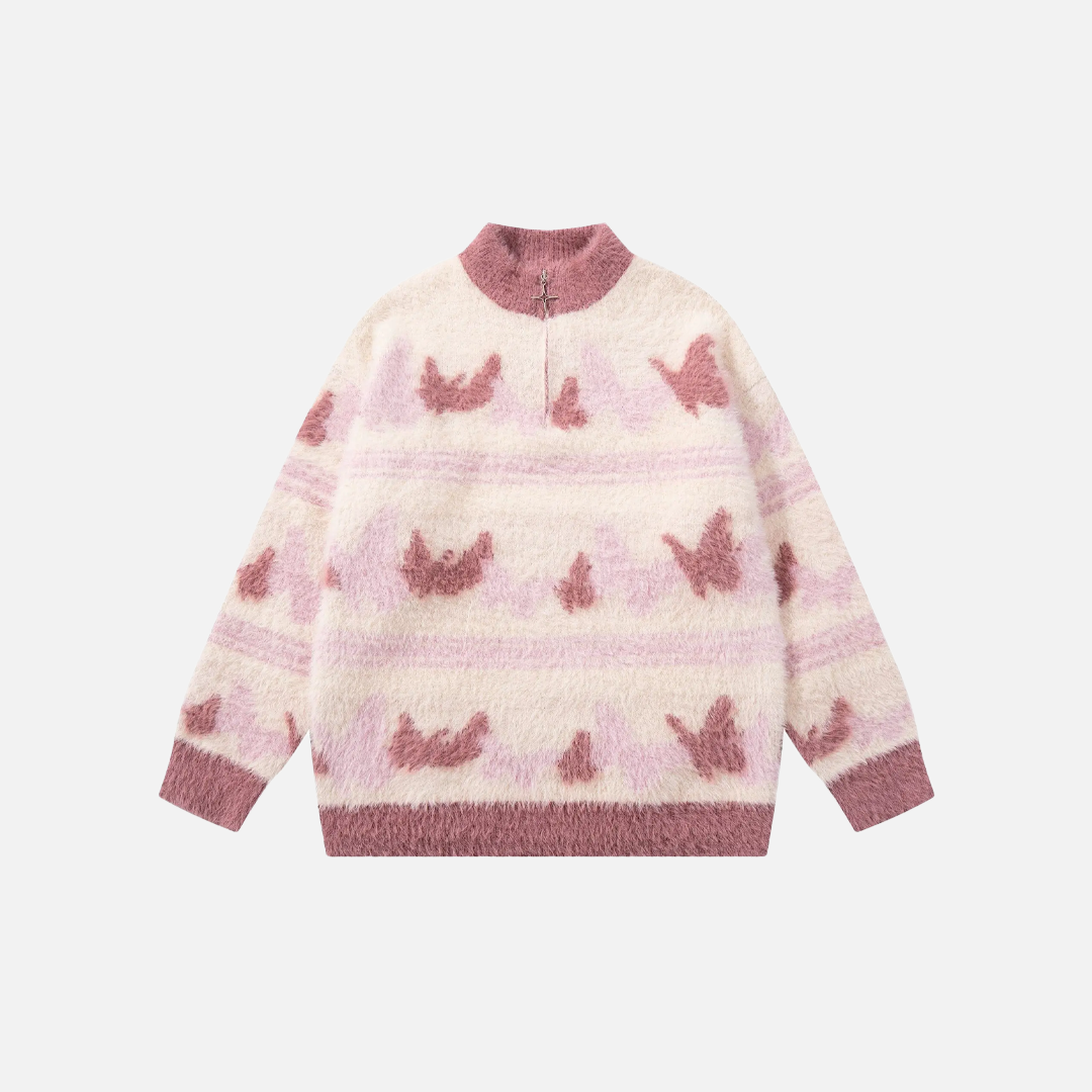Butterfly Pattern Half Zipper Sweater - Luxuryurbanwear