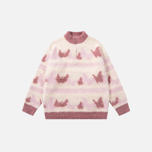 Butterfly Pattern Half Zipper Sweater - Luxuryurbanwear