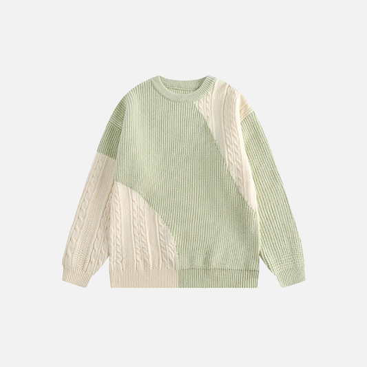 Contrasting Color Round Neck Casual Knitted Sweater - Luxuryurbanwear