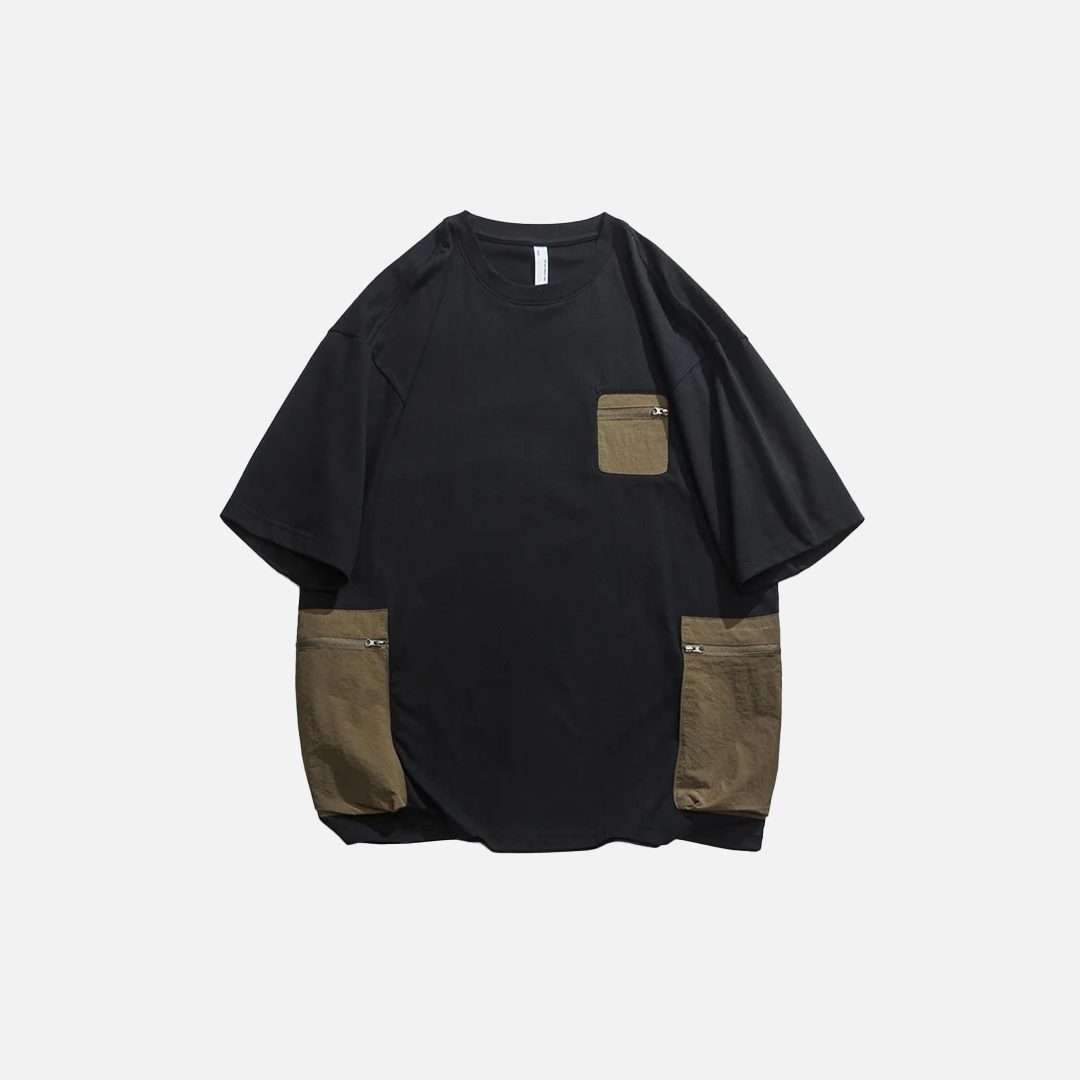 Warm Patchwork Cotton Hip Hop Pocket T-Shirt - Luxuryurbanwear