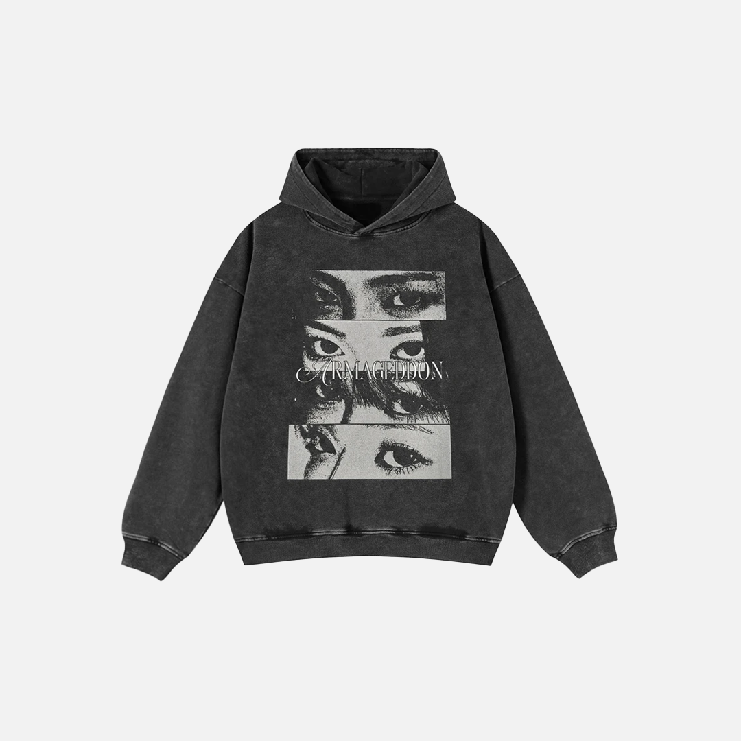 Streetwear Eyes Graphic Faded Oversized Hoodie - Luxuryurbanwear