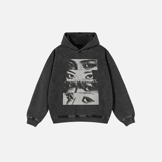 Streetwear Eyes Graphic Faded Oversized Hoodie - Luxuryurbanwear