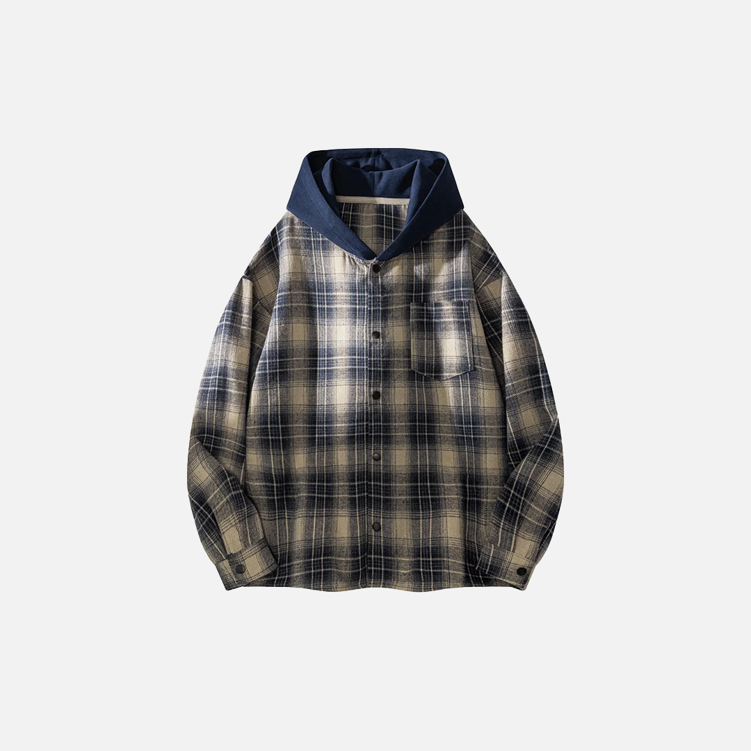 Streetwear Plaid Hooded Long Sleeve Shirt - Luxuryurbanwear