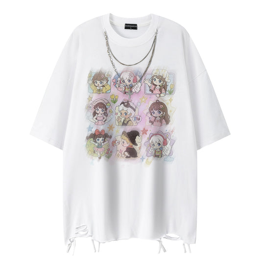 Q-version girls' printed short sleeved shirt