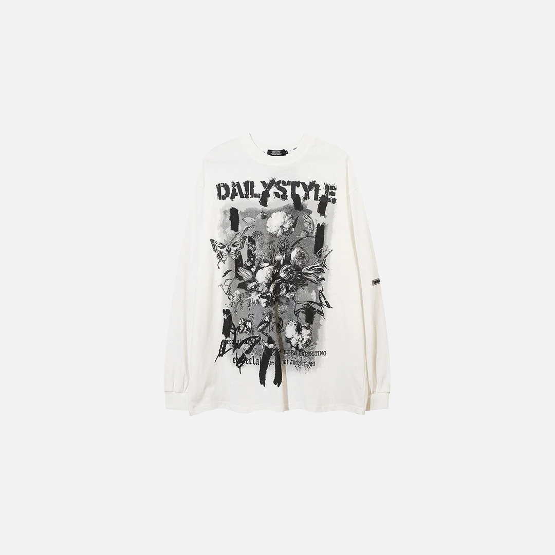 Floral Graffiti Print Long Sleeve T-Shirt - Luxuryurbanwear