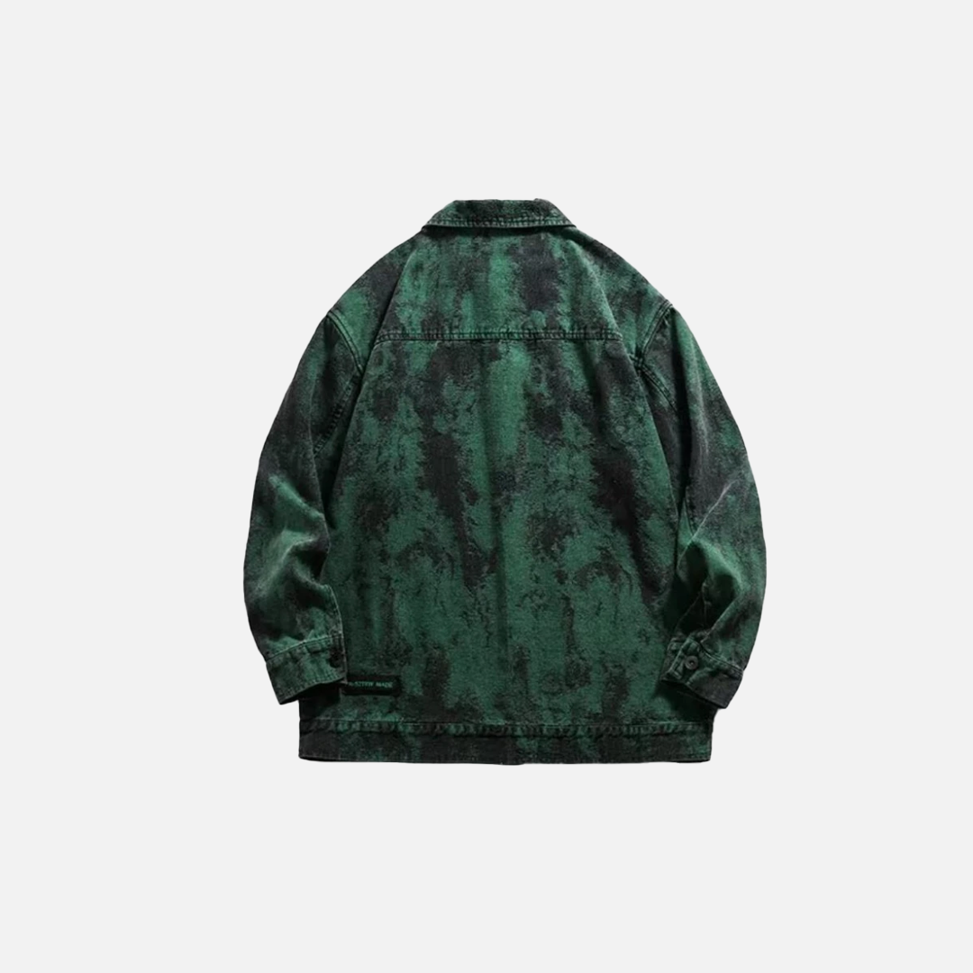 Durable Green Ripped Tie Dye Denim Jacket - Luxuryurbanwear
