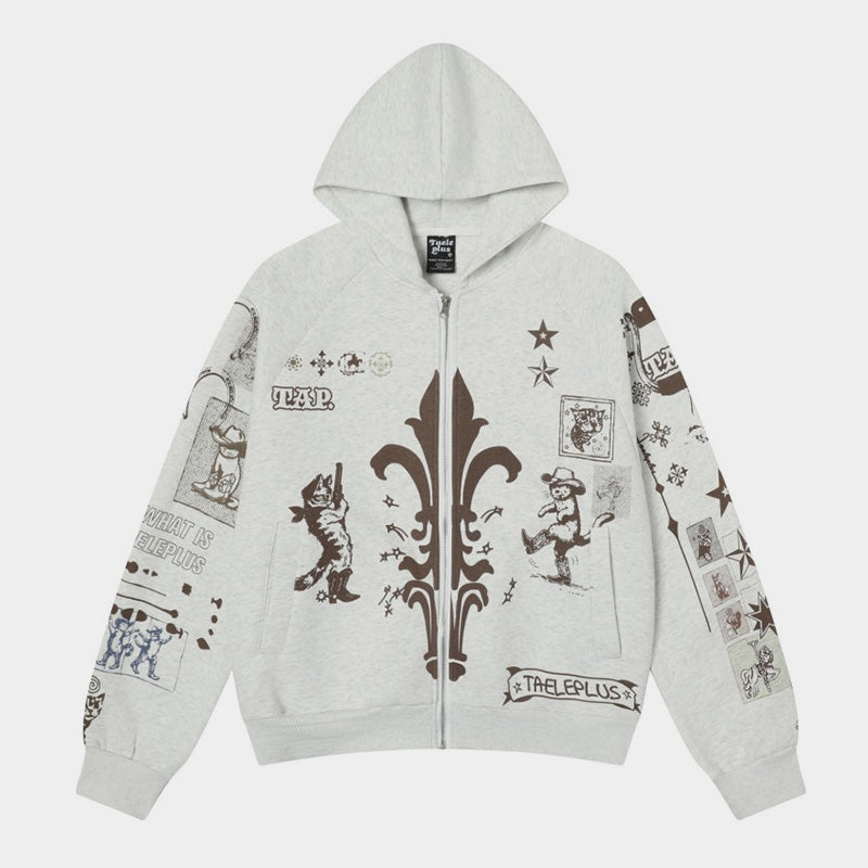 Hand-drawn | Graffiti Zip-Up Hoodie - Luxuryurbanwear