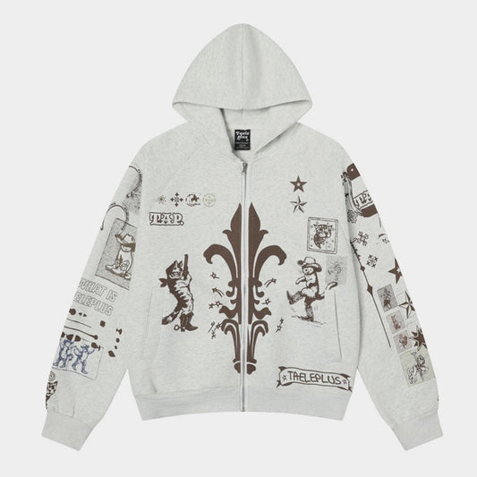 Hand-drawn | Graffiti Zip-Up Hoodie - Luxuryurbanwear