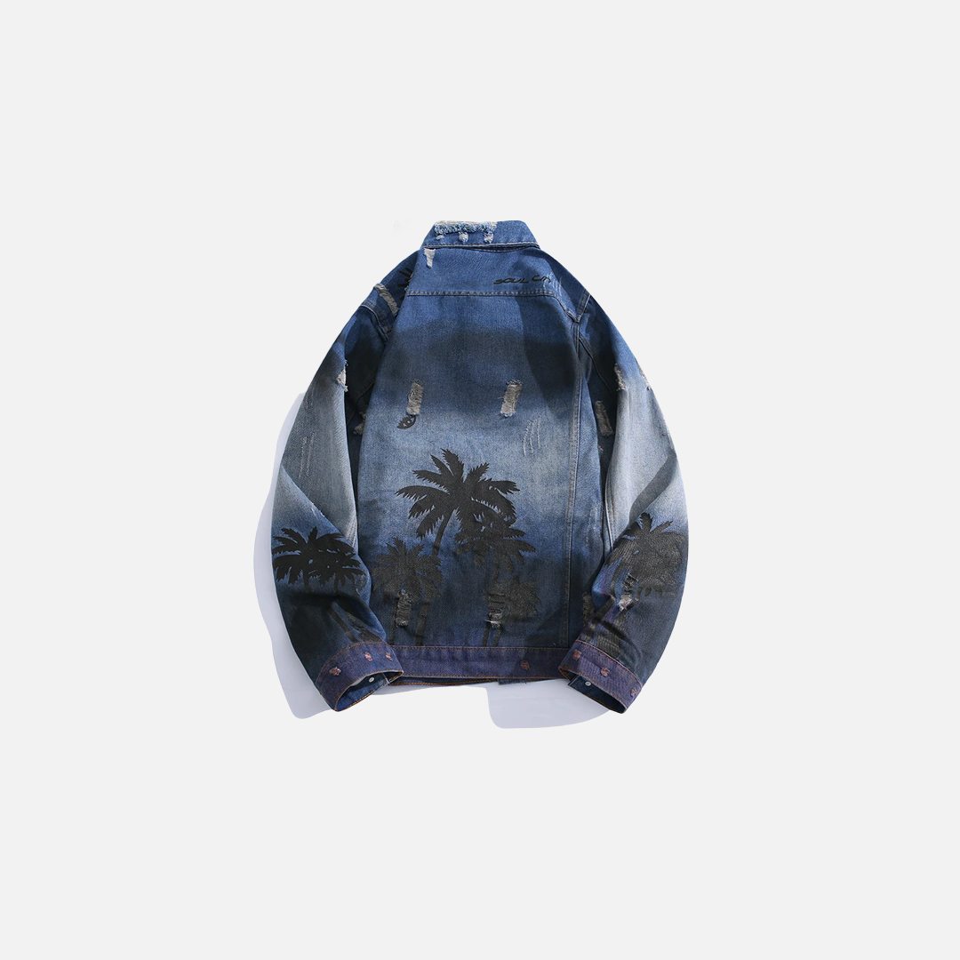 Coconut Tree Gradient Denim Jacket - Luxuryurbanwear